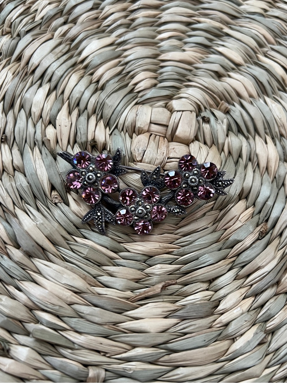 Vintage Purple Crystal Flower Brooch